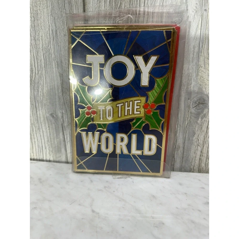 American Greetings Joy to the World Christmas Cards Stained‎ Glass Foil Boxed